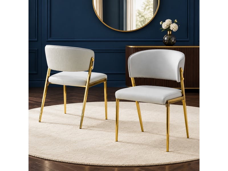  Chaises de salle à manger lot de 2 à dossier courbé rembourré  - pieds en métal, pu gris clair  - Conforama C