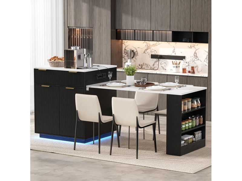 Table extensible îlot de cuisine avec rangement et led evryae - Conforama B