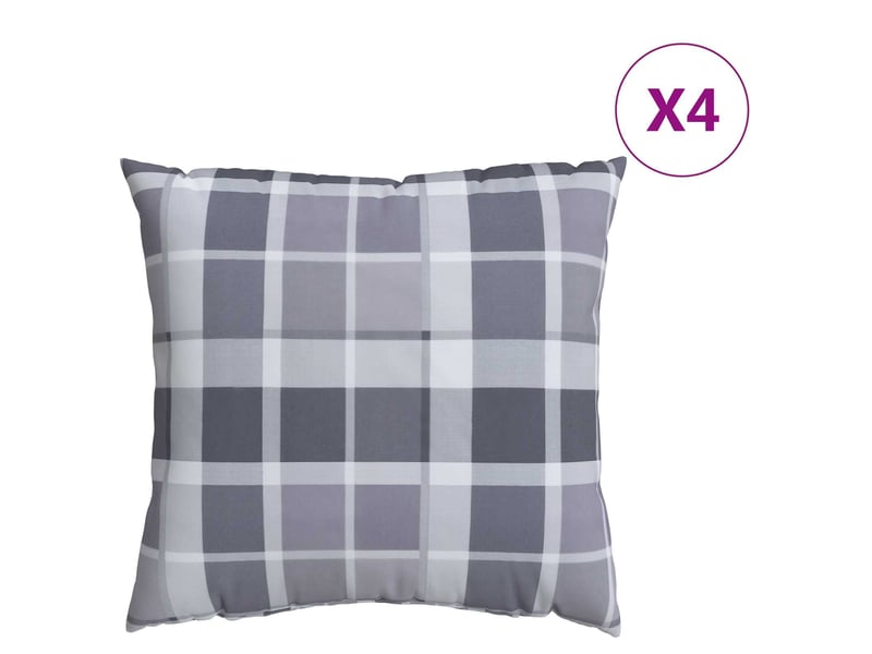  Lot de 4 coussins d'extérieur, coussins de chaise tissu carreaux grisel 60 x 60 cm cf56423  - Conforama C
