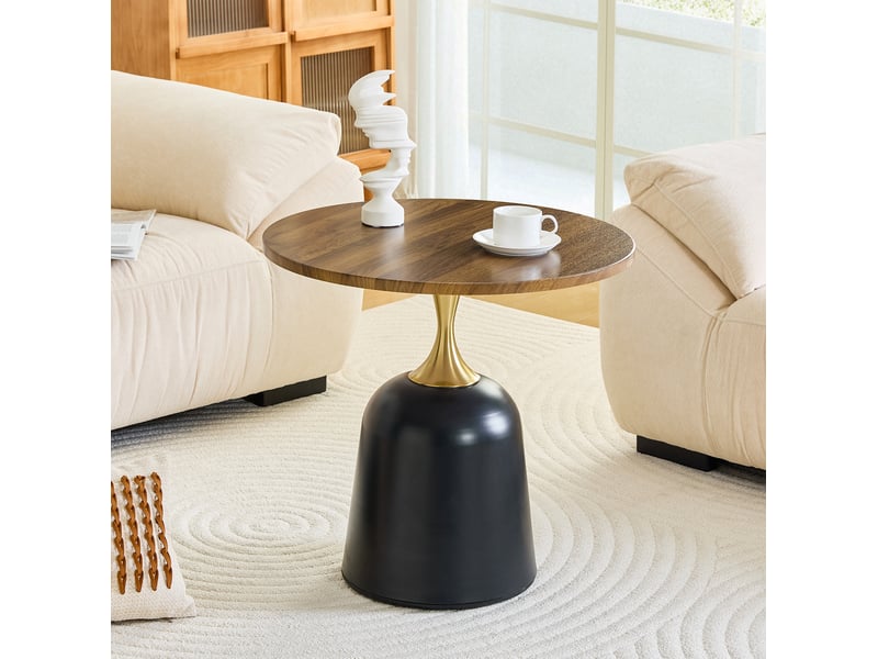  Table d’appoint ronde 60x60x58 cm en mélaminé noyer et noir  - Conforama B
