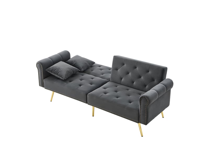  Canapé convertible, canapé-lit, 2 places, en velours, dossier inclinable 3 positions, design moderne, pieds en métal  - Conforama B