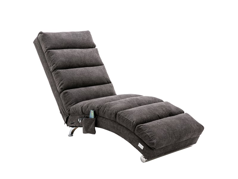  Chaise longue massante tcqpz fixe à vibration douce avec poche latérale 55 x 148 x 84 cm revêtement en lin gris foncé  - Conforama A