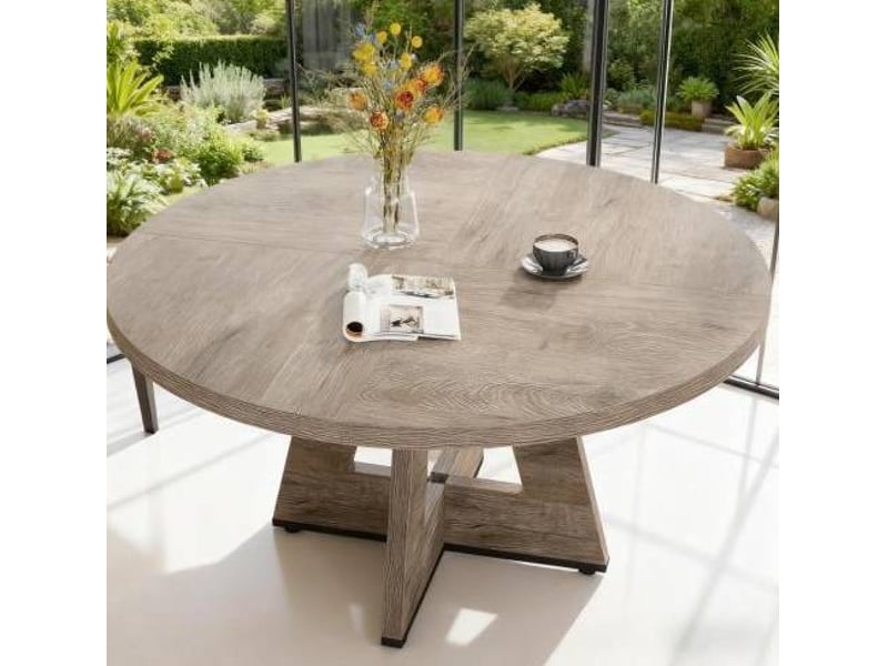 Table à manger ronde 120 cm style maison de campagne — gris - Conforama E