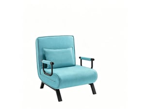 Fauteuil convertible avec dossier réglable à 5 positions et coussin amovible, en lin et métal bleu