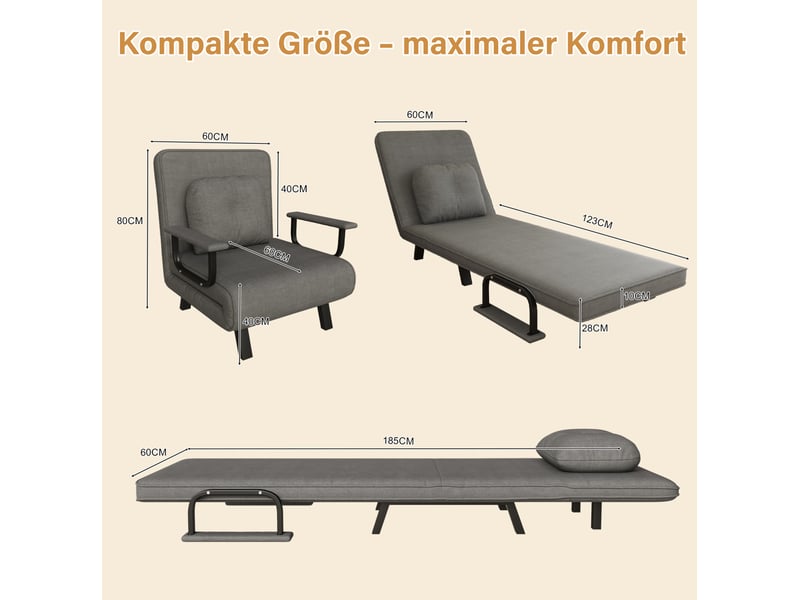  Fauteuil relax inclinable 180°, tissu chenille gris, structure métal  - Conforama C