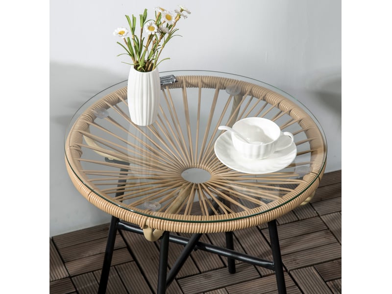 Table d’appoint de jardin ronde 50x50x50 cm en résine tressée beige et noire - Conforama D