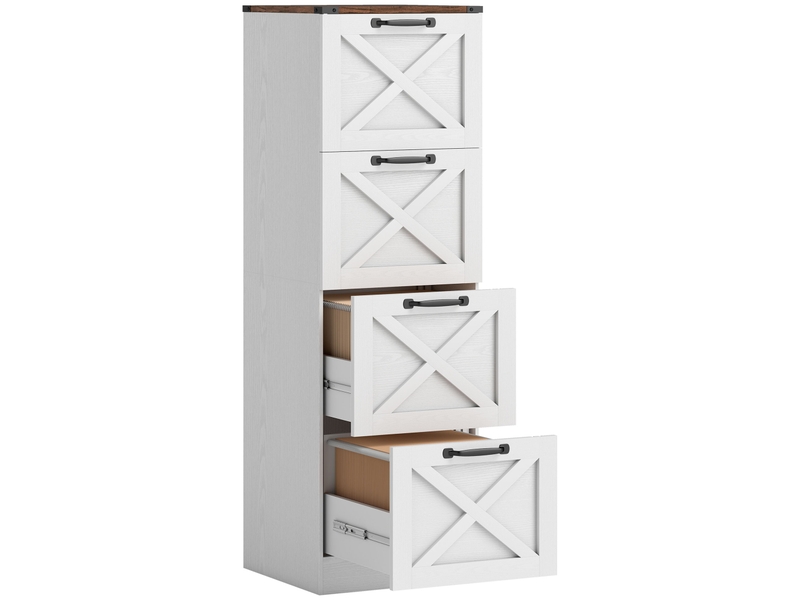  Caisson de bureau 4 tiroirs design campagne chic effet bois métal blanc  - Conforama A