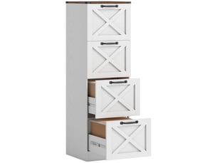 Caisson de bureau 4 tiroirs design campagne chic effet bois métal blanc