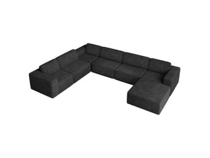 Canapé modulaire panoramique 7 places ouvert à droite,velours côtelé,1 pouf,canapé compressé pour grand salon,404x303x82cm,noir