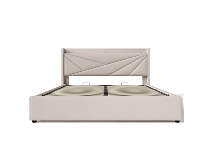  Lit double avec rangement 160 x 200 cm beige avec sommier, matelas, usb et type-c  - Conforama A
