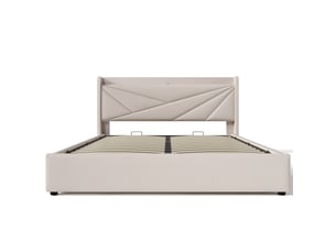 Lit double avec rangement 160 x 200 cm beige avec sommier, matelas, usb et type-c