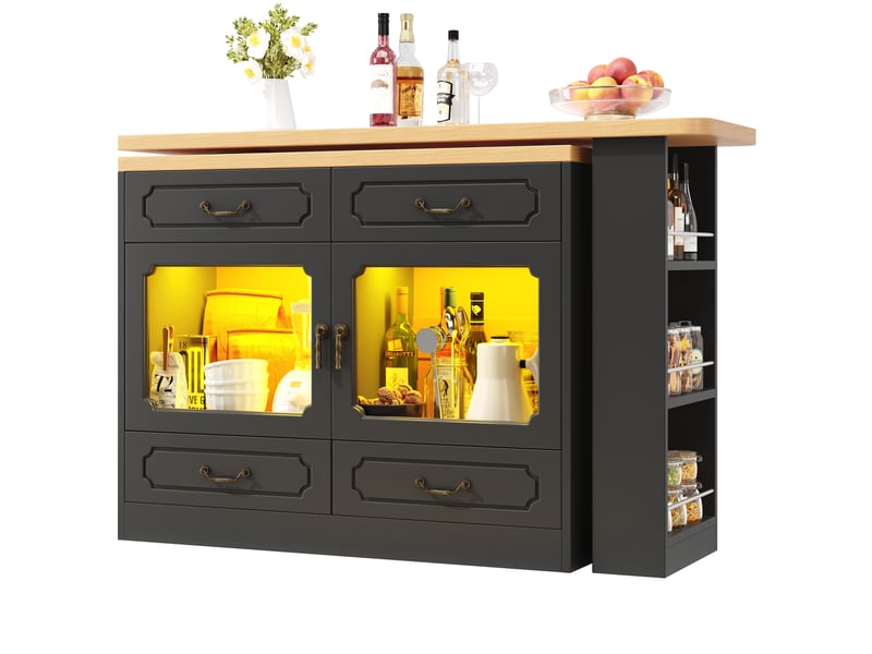  Table de bar extensible rotative 360° avec led noir 135-203x39x92.8 cm N620BZ250806S - Conforama B