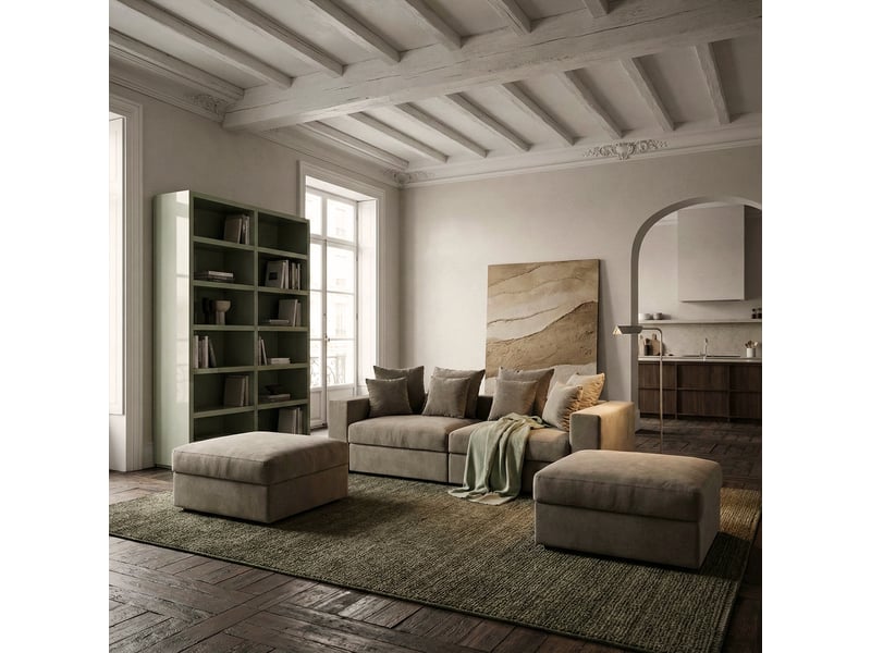 Canapé modulable déhoussable made in italy avec pouf et coussins cortina f - taupe - Conforama B
