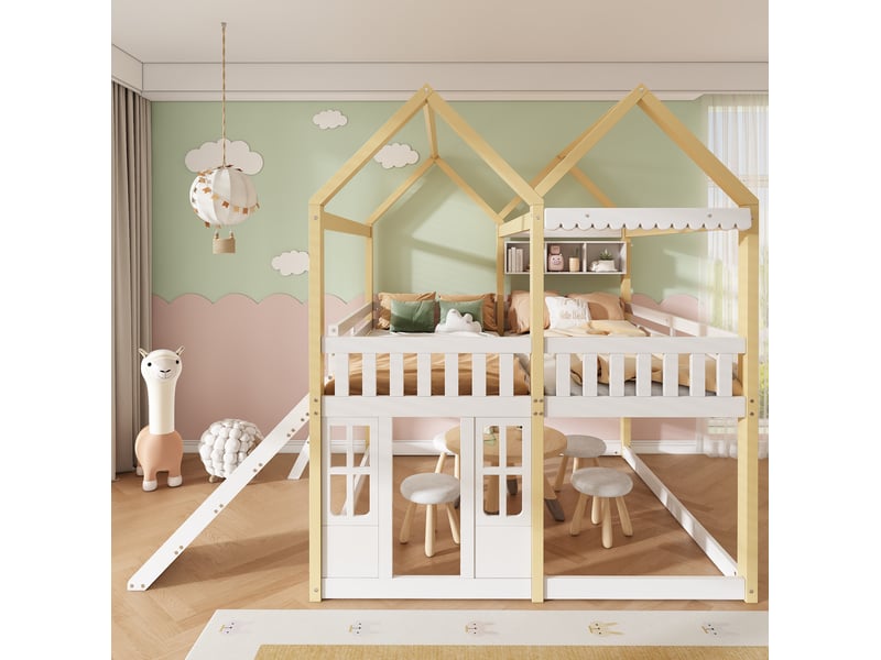  Lit mi-hauteur enfant cabane 90x200 avec toboggan evryae  - Conforama C