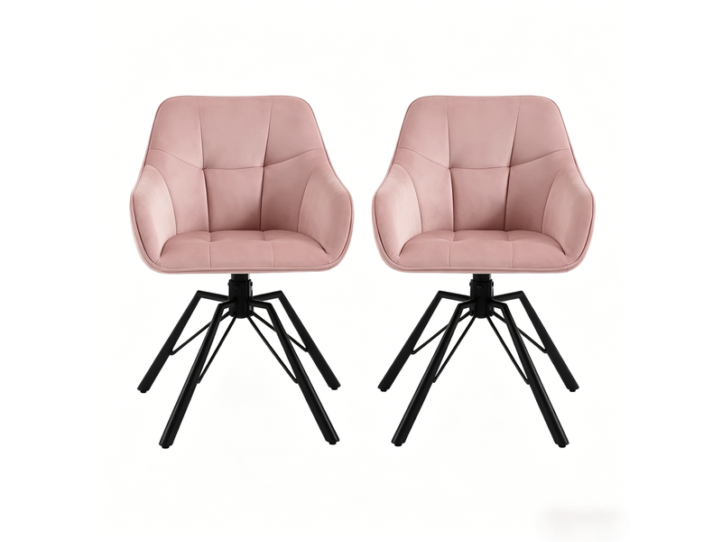  Lot de 2 chaises de salle à manger 57x50x82,5cm, structure métallique noir rose, pivotante, avec accoudoirs et dossier  - Conforama A