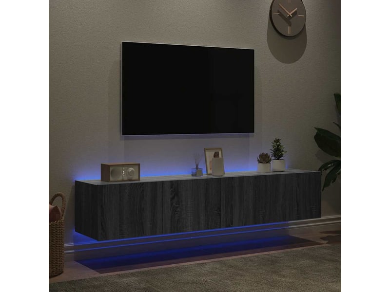  Meubles tv - banc tv - meuble de rangement muraux et lumières led 2pcs sonoma gris 80x35x31 cm  - Conforama C