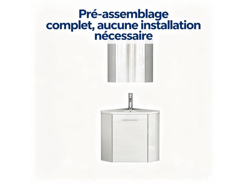  Ensemble meuble vasque d'angle blanc avec miroir, meuble compact de salle de bains  - Conforama E