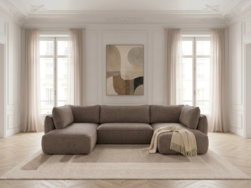  Bobochic canapé d'angle panoramique convertible esmee tissu chenille taupe  angle droit ESMEE - Conforama C