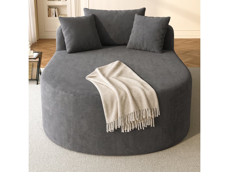 Fauteuil lounge ovale en velours côtelé, assise profonde 122 cm, sans montage - Conforama B