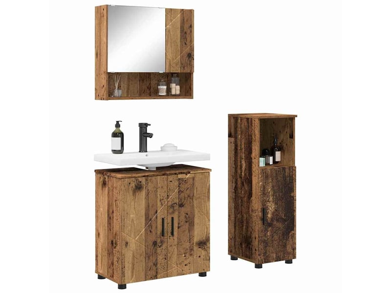  Ensemble de mobilier de salle de bain 3 pc bois ancien cf64258  - Conforama C