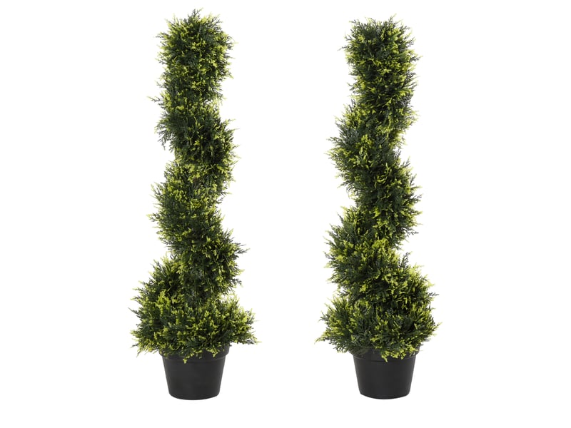  Lot de 2 plantes artificielles cèdre spiralé 90 cm – vert – pots noirs inclus, usage intérieur extérieur  - Conforama A