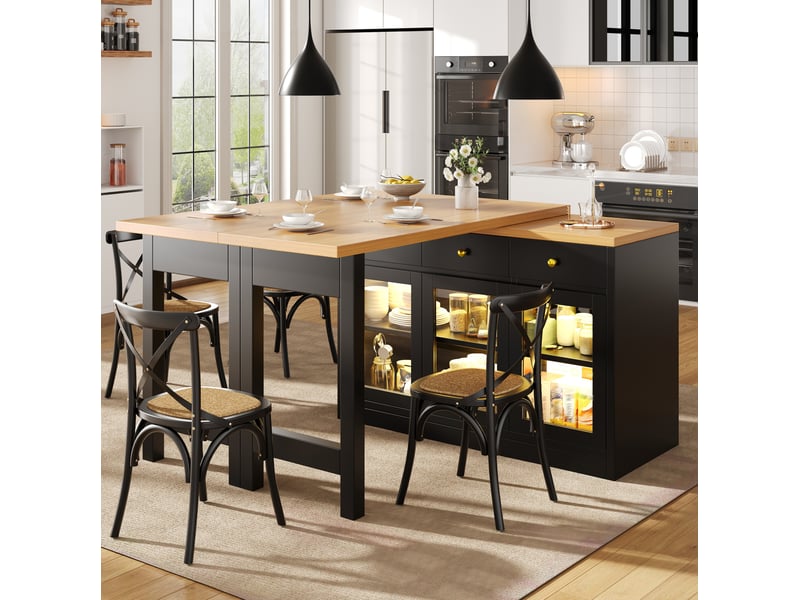 Îlot de cuisine extensible 120 à 200 cm avec éclairage led et 3 tiroirs - Conforama B