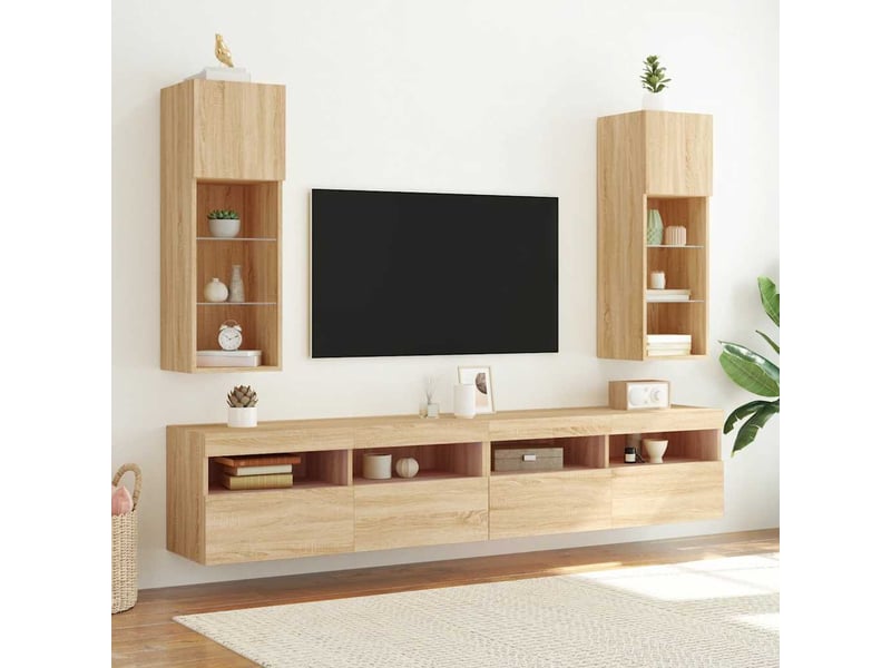  Lot de 2 meuble tv avec lumières led chêne sonoma 30,5x30x90 cm  - Conforama C