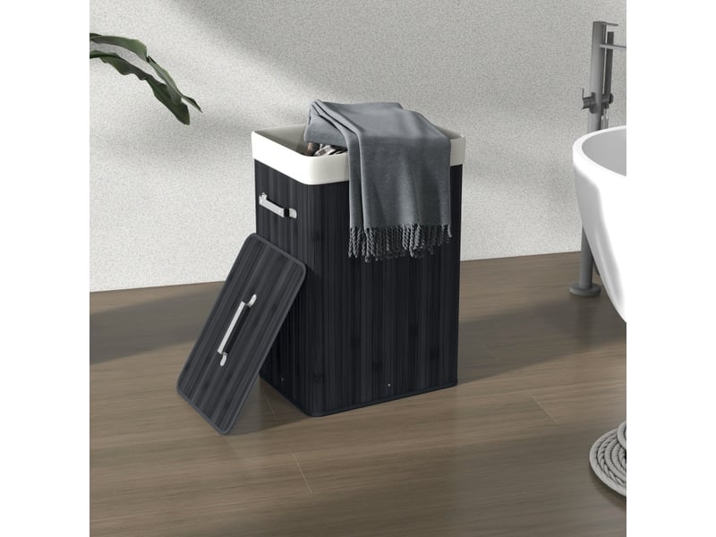  Panier à linge pliable 40x30x60 cm – noir – couvercle, sac amovible, poignées et 72 l de rangement  - Conforama B