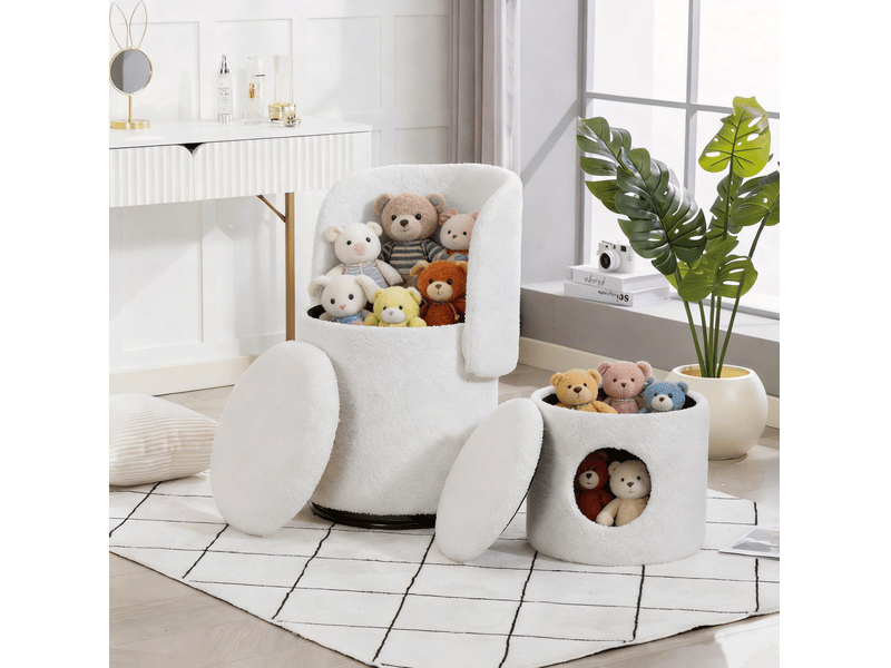 Pouf blanc pivotant à 360° en tissu teddy avec rangement intégré et couchage pour félin - Conforama C