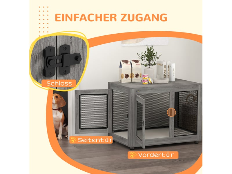  Cage d'intérieur grand format 94x60x71,5 cm – gris – deux portes, coussin lavable et pieds réglables  - Conforama E