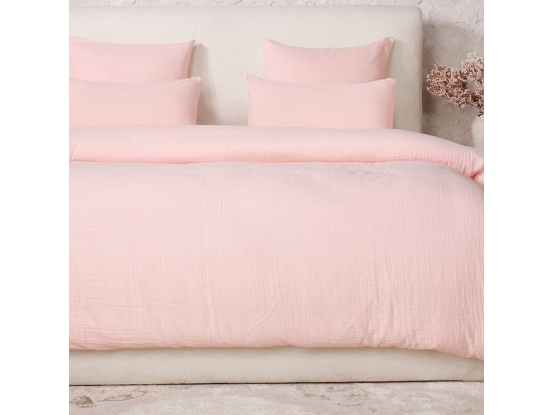  Parure housse de couette 260x240cm + 2 taies 100% gaze de coton lavée rose lotus - valma VALMA - Conforama C