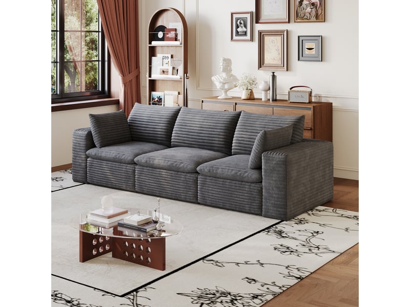  Canapé nuage 260 cm velours côtelé gris foncé - canapé salon double couche sans montage  - Conforama W