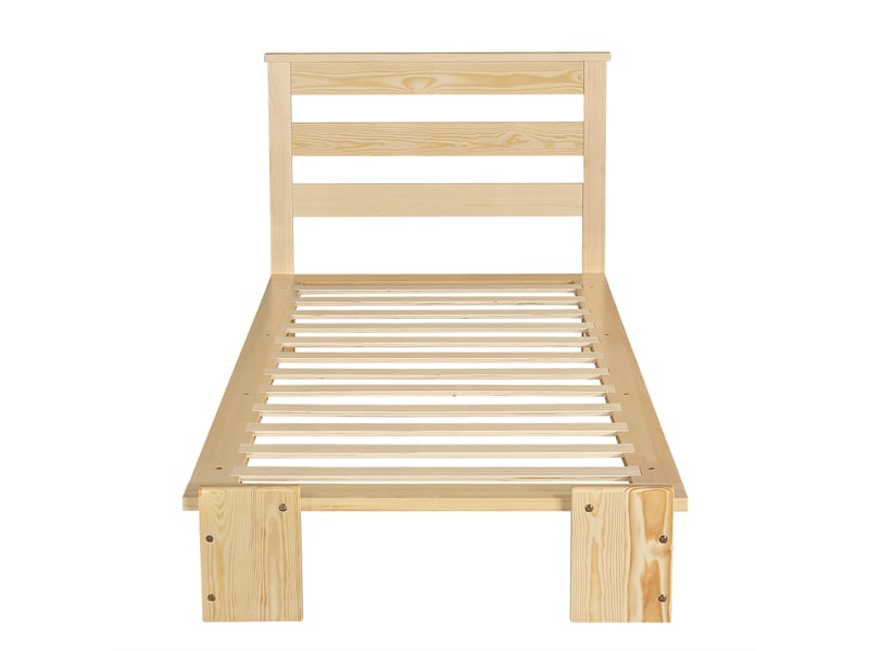  Lit capitonné, lit simple, lit enfant, tête de lit rembourrée avec fermeture velcro, sommier à lattes robuste, pieds de lit plus larges, pin + mousse + contreplaqué, naturel, 90 x 200 cm  - Conforama D