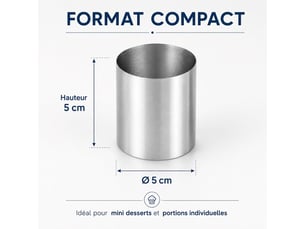 Cercles à pâtisserie inox lot de 15 - ø 5 x h 5 cm cercles à mousse sans fond pour mini entremets, gâteaux individuels, tartares et dressage de table