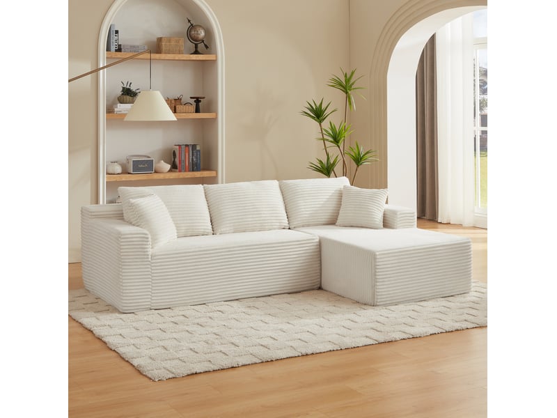  Canapé d’angle modulable 4 places blanc avec chaise longue  - Conforama B