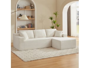 Canapé d'angle compressé réversible fixe <strong>MAISENTIEL</strong> <strong></strong> 4 places Velours côtelé blanc