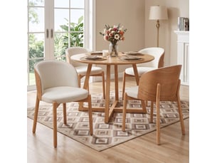 Lot de 4 chaises de salle à manger en tissu lin, coloris bois naturel