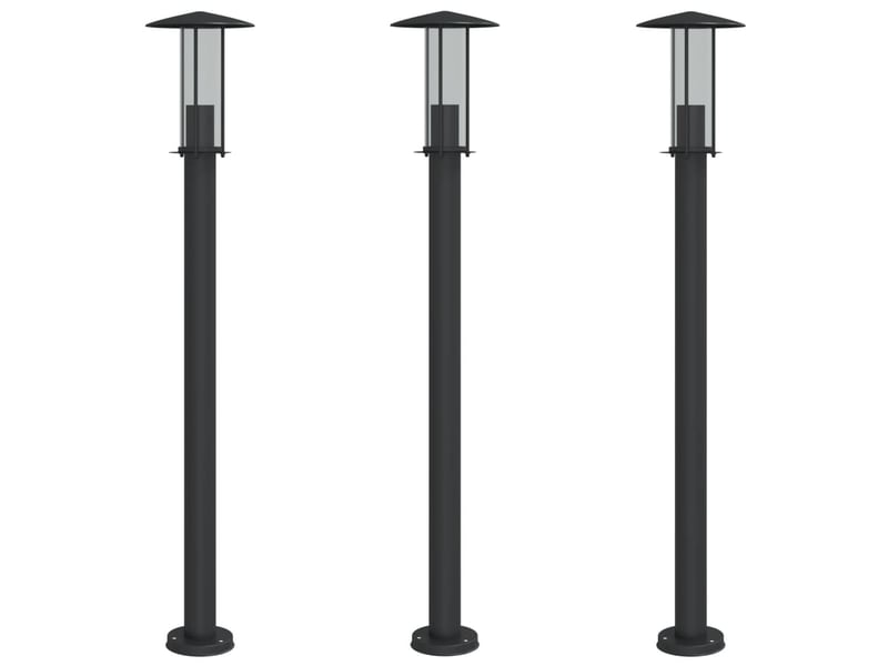  Lampadaires d'extérieur 3 pcs 100 cm acier inoxydable noir 02_0042545  - Conforama A