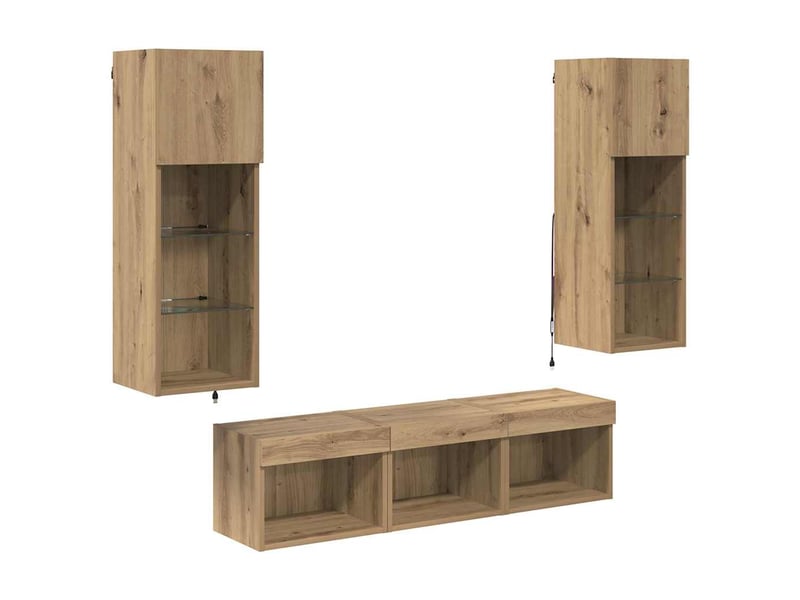  Lot de 5 meuble tv mural, meuble tv suspendu chêne noir bois d'ingénierie shl86464  - Conforama A