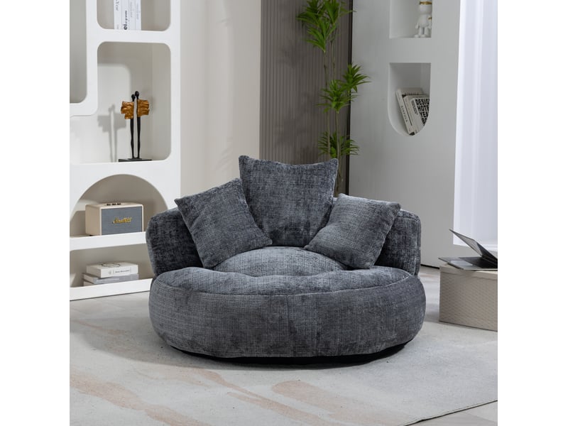  Fauteuil lounge fixe en tissu gris avec 3 coussins, dossier enveloppant et accoudoirs, pour se détendre  - Conforama B