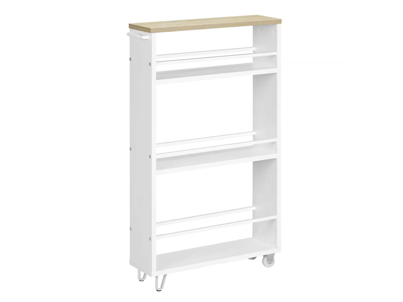 Desserte de cuisine avec 3 étagères, 4 roulettes freinées, en bois et métal, blanc, 47 × 13 × 80 cm pour petits espaces  - Conforama A