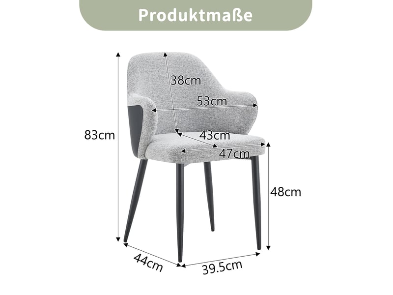  Lot de 2 chaises de salle à manger tissu gris et noir evryae  - Conforama E