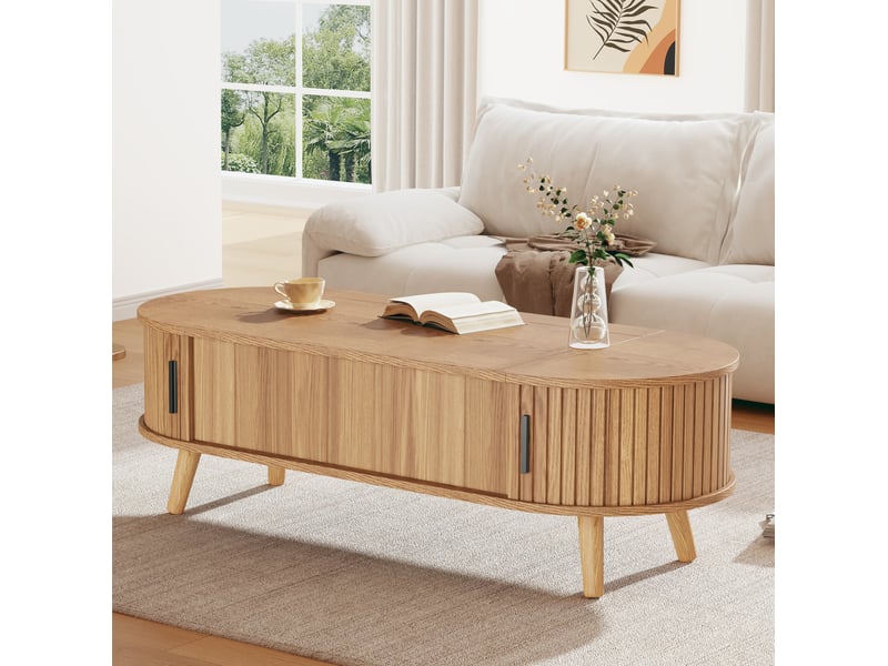  Table basse relevable 120x50x39,5 cm avec rangement, coloris bois naturel  - Conforama E