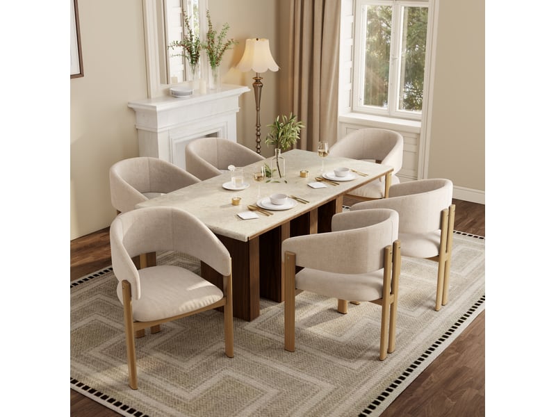  Lot de 4 chaises de salle à manger 61,5x52,5x83 cm en métal effet bois beige  - Conforama D