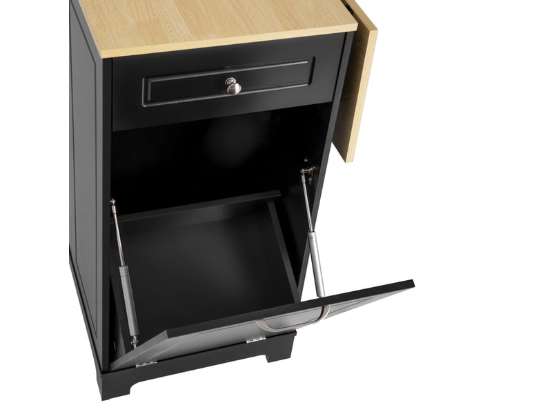  Îlot de cuisine à roulettes 131,8x40-70x93,3 cm avec plan extensible, tiroirs et compartiment déchets, mdf, noir et naturel  - Conforama D
