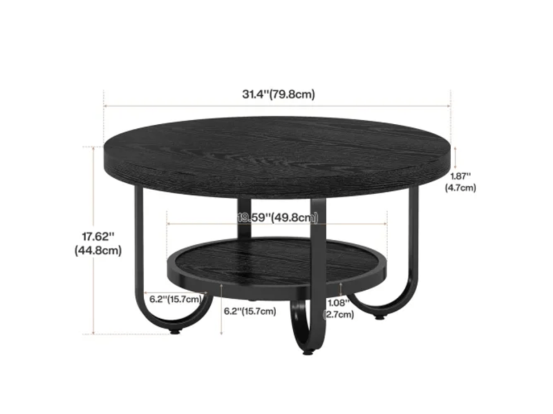  Table basse ronde, 79 cm, 2 niveaux avec rangement, mdf et métal, noir  - Conforama C