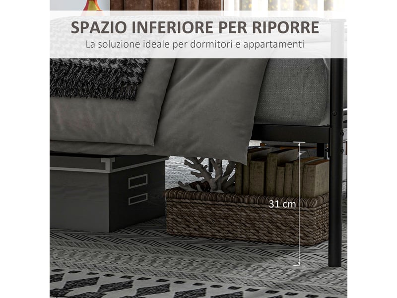  Cadre de lit 160x200 en acier noir mat, avec lattes, tête et pied de lit  - Conforama R