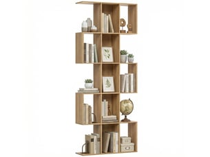 Bibliothèque en forme de s à 5 niveaux pour salon, chambre, bureau, 80 x 24 x 200 cm, chêne