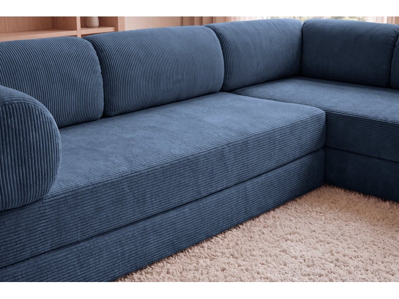 Cosima l - canapé d'angle convertible petit velours côtelé 4 places bleu foncé gauche - Conforama E
