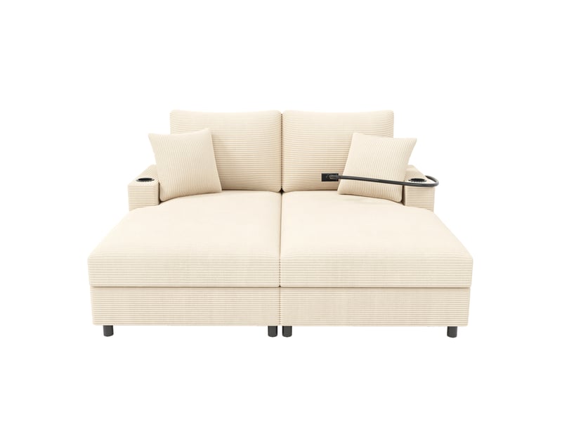  Canapé droit fixe 2 places velours côtelé beige canapé beige - Conforama A